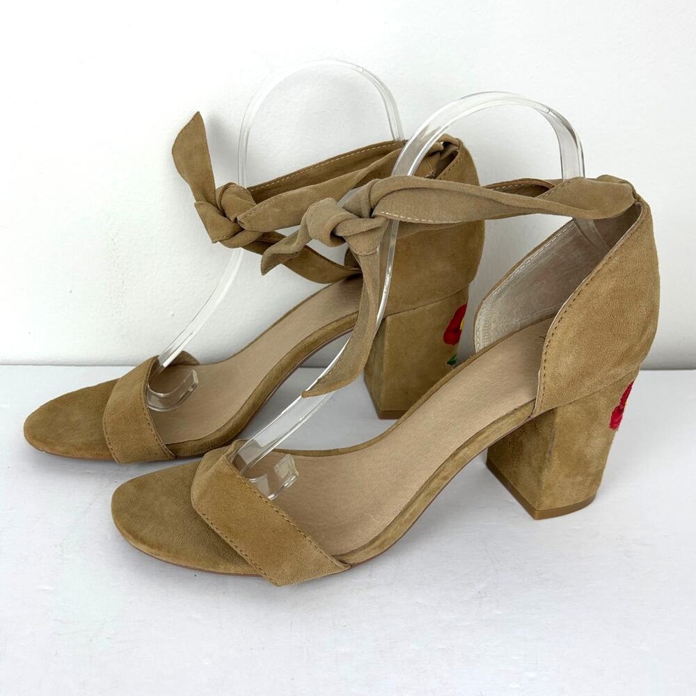 Alex + Alex Leather Block Heel Sandals Flower Embroidered 9.5